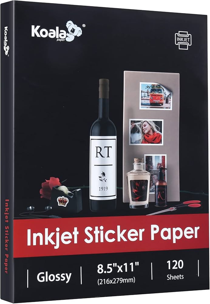 Koala Printable Glossy Sticker Paper for Inkjet Printer, White, 8.5x11 Inch Self-Adhesive Photo S... | Amazon (US)