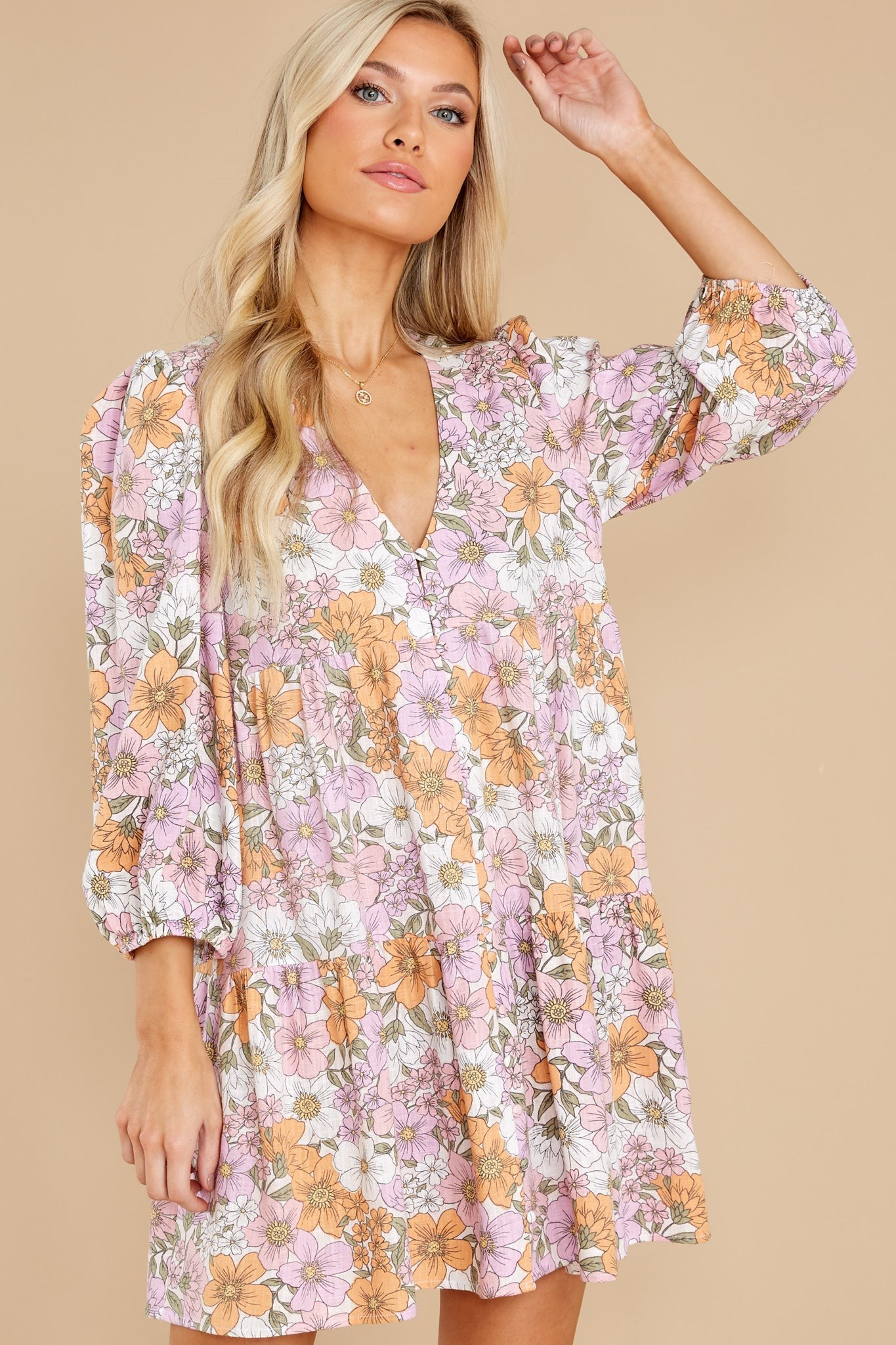 Ester Hibiscus Mini Smock | Red Dress 