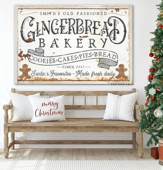 Gingerbread Sign Rustic Farmhouse Kitchen Decor Custom Family Name Sign Christmas Bakery Holiday ... | Etsy (US)