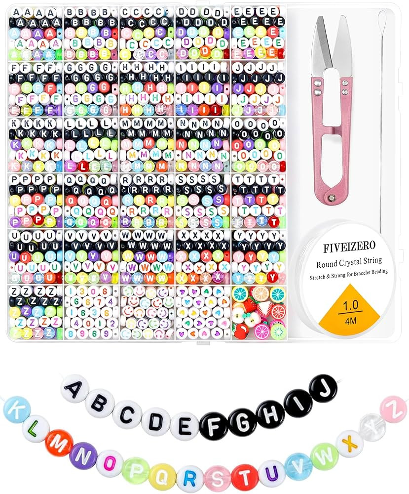 1760PCS FIVEIZERO Colored Round Letter Beads, 4x7mm Acrylic Alphabet Beads for Jewelry Making, Fr... | Amazon (US)