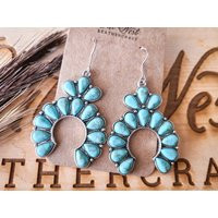 Turquoise Western Earrings Squash Blossom Jewelry Southwestern Cowgirl | Etsy (US)