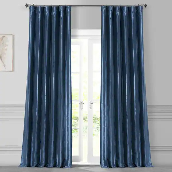 Exclusive Fabrics Solid Faux Silk Taffeta Navy Blue Curtain (1 Panel) - 50 X 84 - Navy Blue | Bed Bath & Beyond