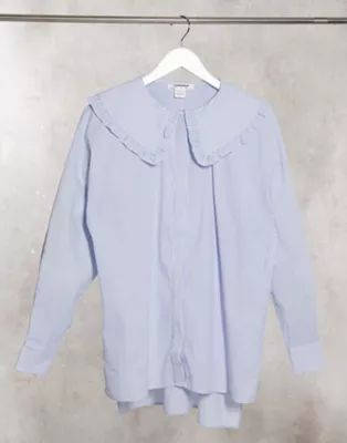 Glamorous relaxed shirt in blue pinstripe with peter pan frill collar | ASOS (Global)