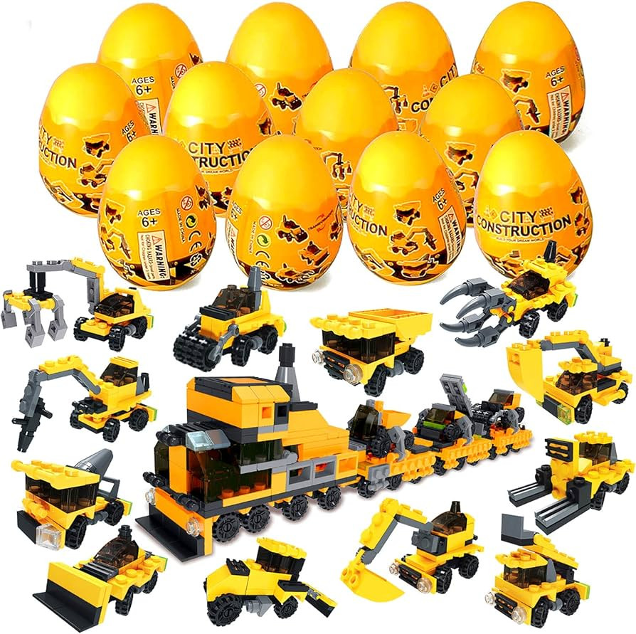 12Pcs Pre Filled Easter Eggs with Construction Vehicles Building Blocks, Egg Surprise Toys for Ea... | Amazon (US)