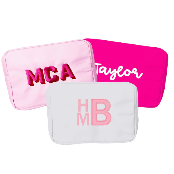 Embroidered Extra Large Nylon Pouch | Sprinkled With Pink