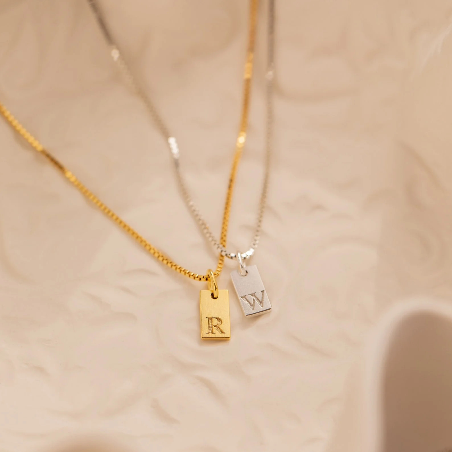 Mini Initial Tag Necklace - Store 18K Gold / 21 Inches / 3 Charms (+$20) | Caitlyn Minimalist