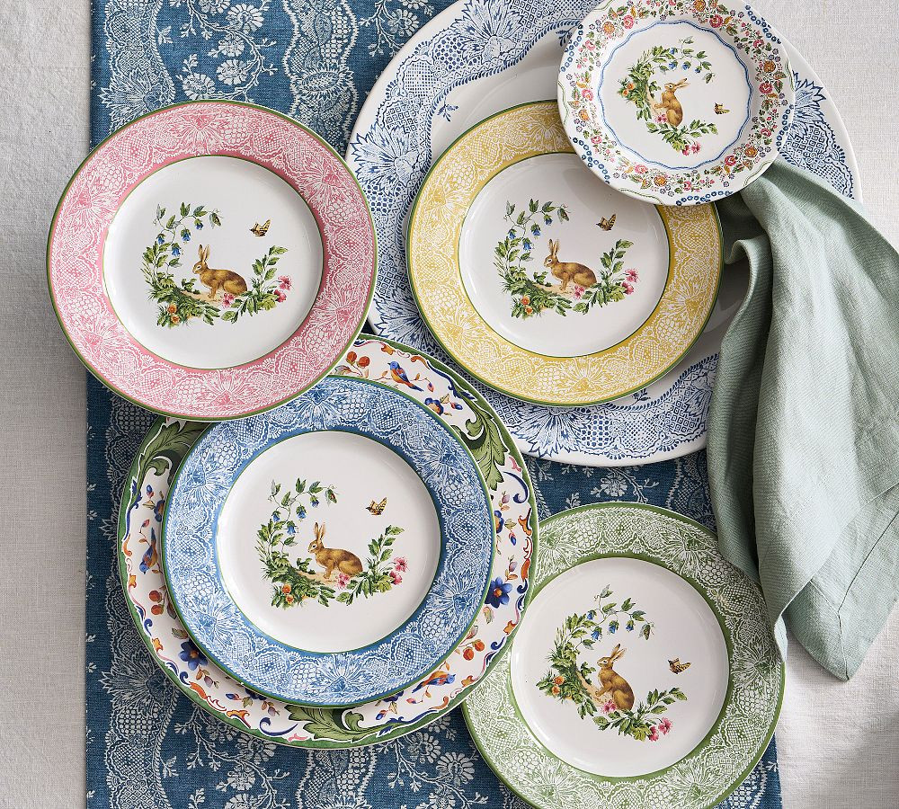 Botanical Bunny Stoneware Salad Plates - Mixed Set of 4 | Pottery Barn (US)