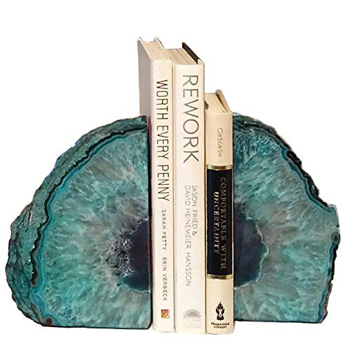 AMOYSTONE Teal Agate Bookends Geode Book Ends Heavy Duty Bookend Holder Decor with Rubber Bumpers Sm | Amazon (US)