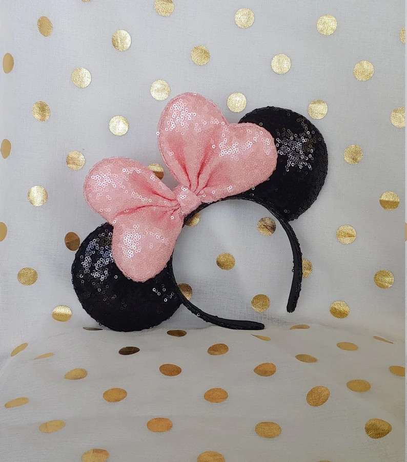 Sequin Minnie Ears, Baby Pink Bow, Glamorous Mouse Ears | Etsy (US)