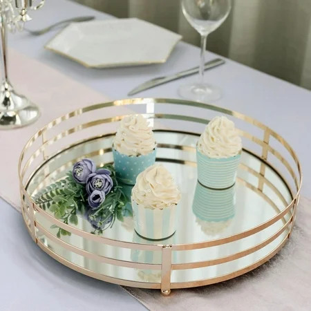 Efavormart Set of 2 Gold Metal Decorative Serving Trays Round Mirror Trays - 13.5" / 9.5" | Walmart (US)