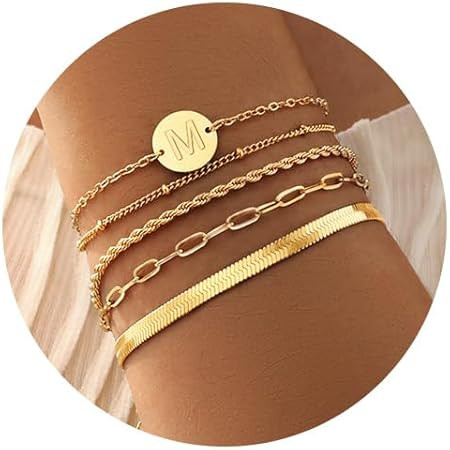 DEARMAY 14K Gold Plated Bracelets for Women Waterproof, Jewelry Sets Trendy Thin Dainty Stackable... | Amazon (US)