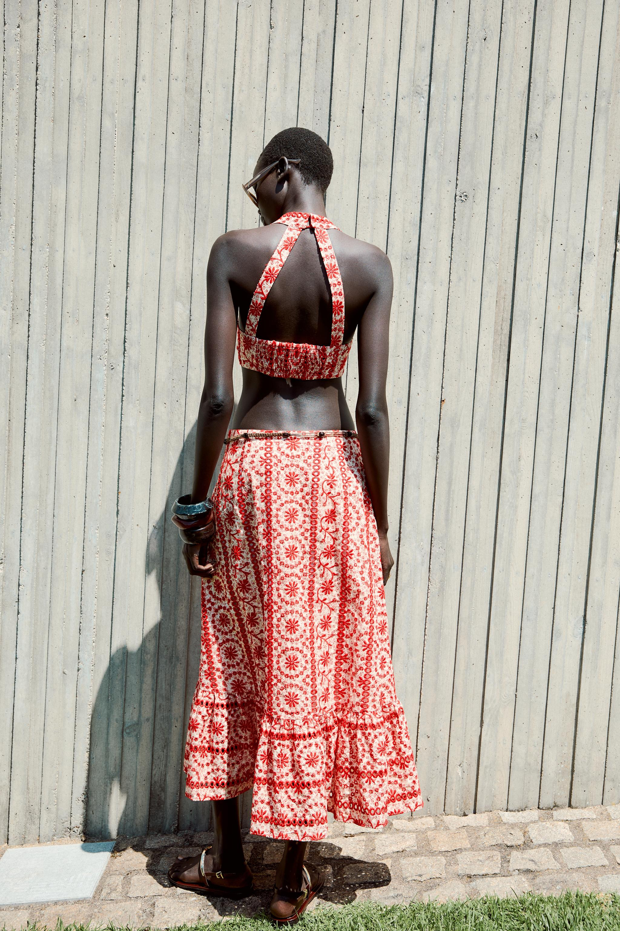 EMBROIDERED EYELET MIDI SKIRT | Zara US