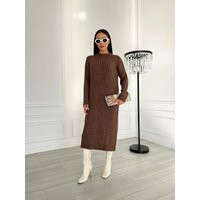 Brown Knit Midi Dress For Fall, Winter Womens, Minimalist Knit Sweaterdress Brown Autumn | Etsy (US)