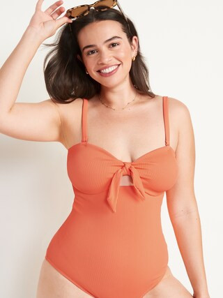 Tie-Front Keyhole Bandeau-Style One-Piece Swimsuit for Women | Old Navy (US)