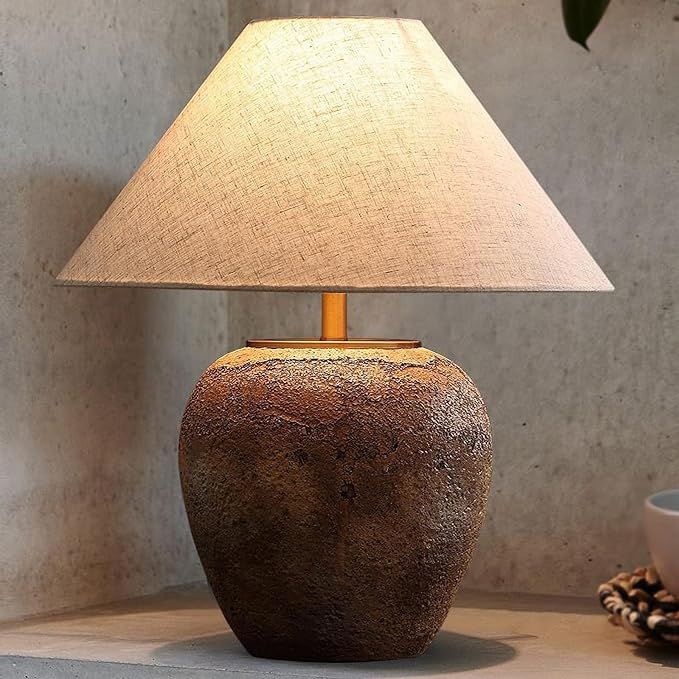 Rustic Farmhouse Clay Pot Table Lamps 19.6" Tall Ceramic Table Lamp, American Southwestern Textur... | Amazon (US)