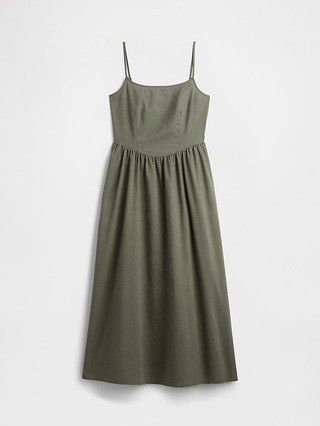 Linen-Blend Dip-Waist Midi Dress | Gap Factory