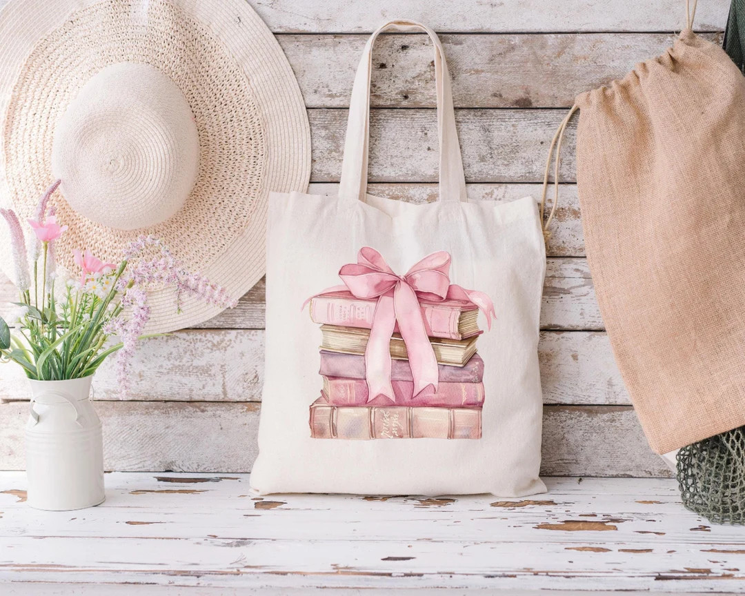 Coquette Bookworm Tote Bag, Coquette Book Bag, Retro Book Tote, Reading Book Gift for Bookish, Bo... | Etsy (US)