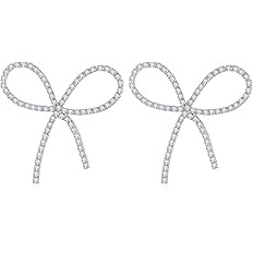 Bow Earrings for Women Silver Plated Cubic Zirconia Bow Drop Earrings for Women Gift | Amazon (US)