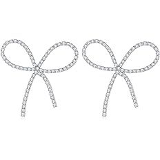 Amazon.com: Bow Earrings for Women Silver Plated Cubic Zirconia Bow Drop Earrings for Women Gift:... | Amazon (US)