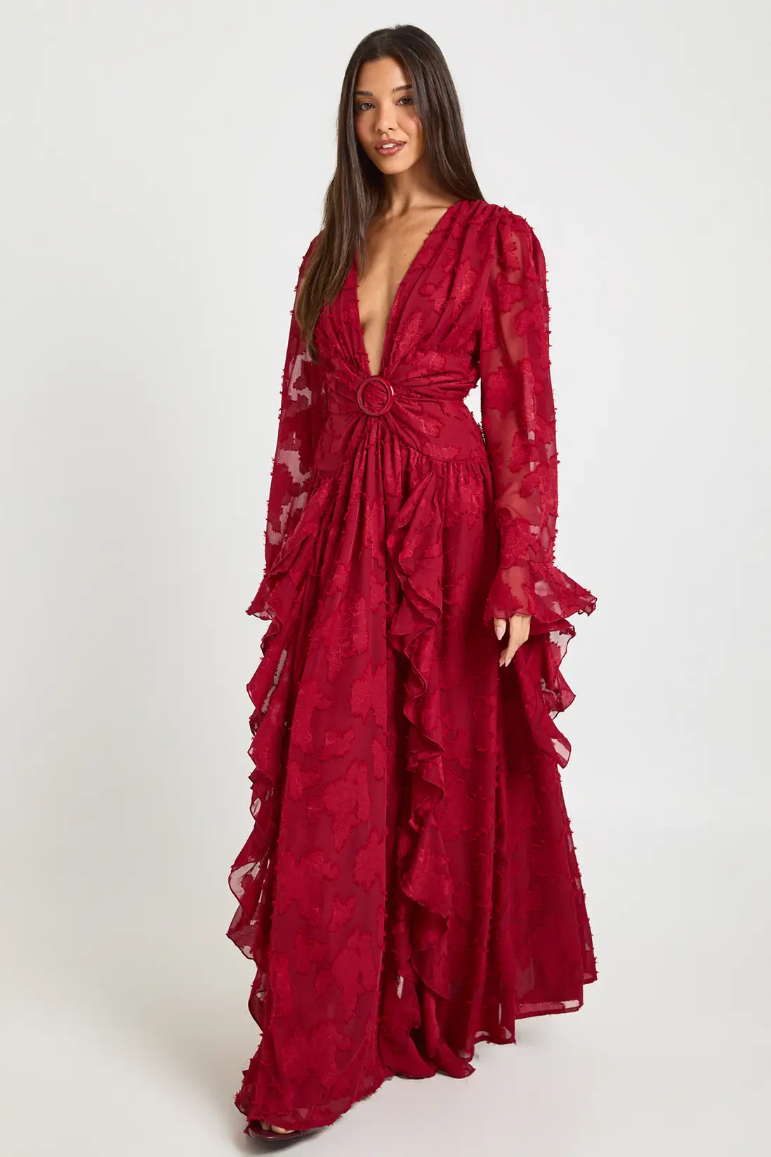 Textured Thigh Split Cut Out Maxi Dress | boohoo (US & Canada)