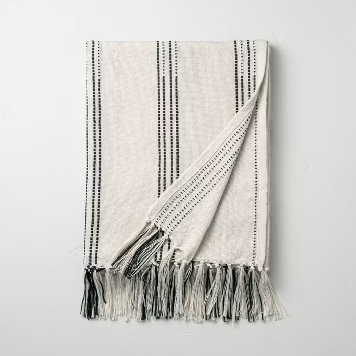Stitch Stripes Summer Fringe Throw Black/White - Hearth & Hand™ with Magnolia | Target