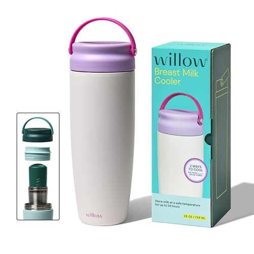 Willow - 25oz Portable Breastmilk Cooler - Keeps Breast Milk Cold for 24 Hours - Stainless Steel - Use w/Included Ice Pack or Ice Cubes - Breastfeeding Essentials - Dishwasher Safe - Alabaster | Amazon (US)