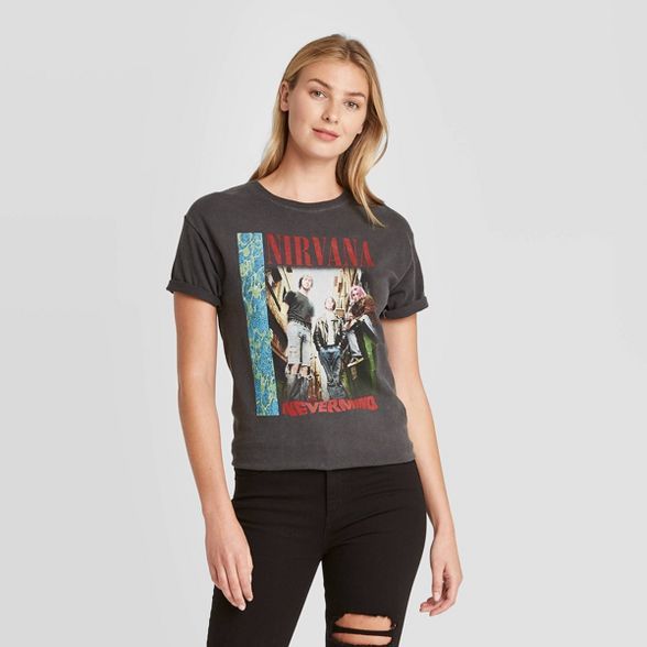 Women's Nirvana Short Sleeve Boyfriend Graphic T-Shirt - Black | Target