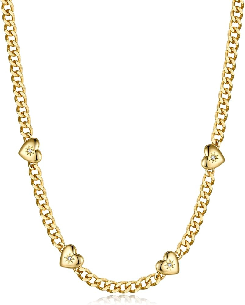 18K Gold Plated Dainty Choker Necklace for Women | Snake Chain, Cuban Link, Paperclip, Ball Beade... | Amazon (US)