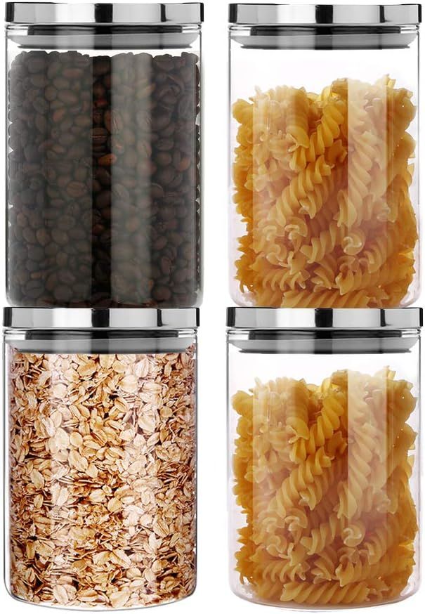 SIXAQUAE Glass Food Storage Containers Jar Stainless Steel Lids 4 Packs 1000ml Airtight Canister ... | Amazon (US)