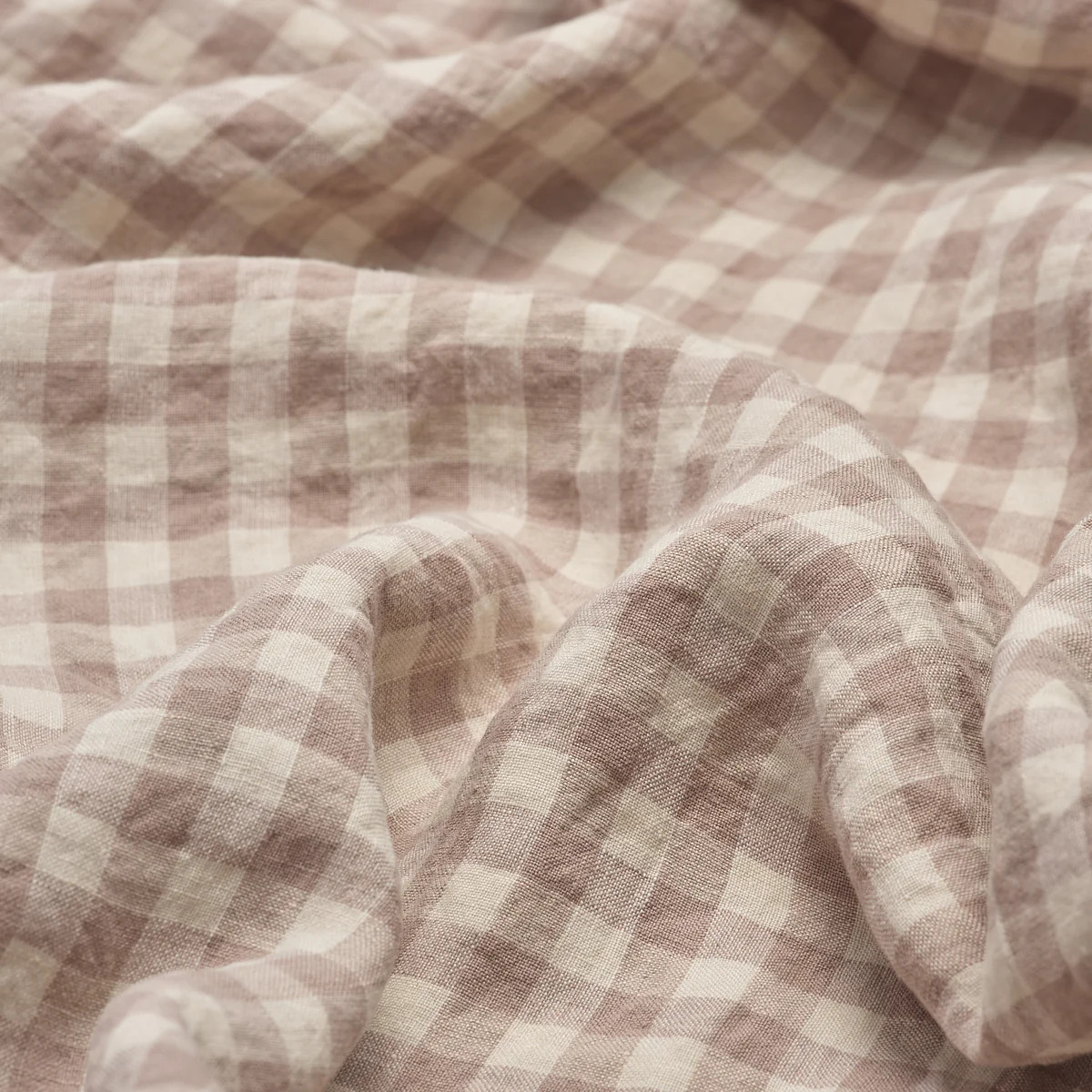 Mushroom Gingham 100% Linen Flat Sheet | Piglet
