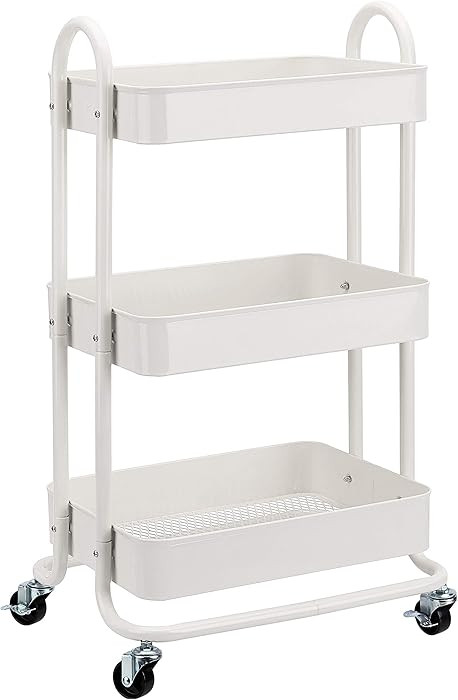 Amazon Basics 3-Tier Rolling Utility or Kitchen Cart, Lockable Wheels, Multifunctional Storage, W... | Amazon (US)
