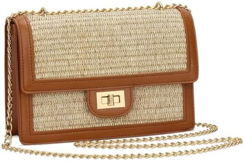 KKXIU Women Straw Crossbody Bag Summer Shoulder Bag Beach Handbag Vegan Leather Purse | Amazon (US)