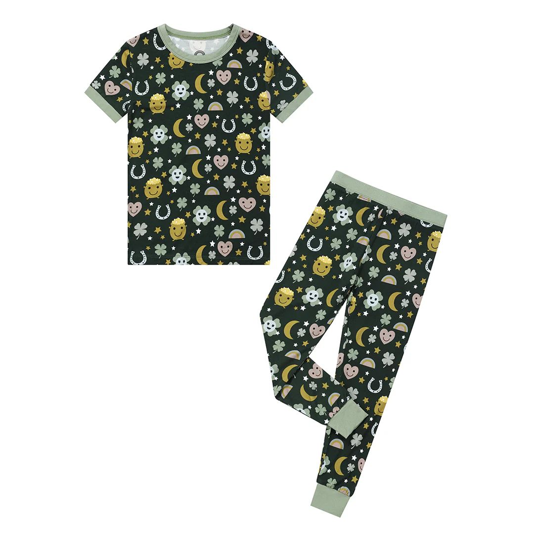 SALE St. Patricks Day Two-Piece Bamboo Short Sleeve Kids Pajama Set | Emerson and Friends