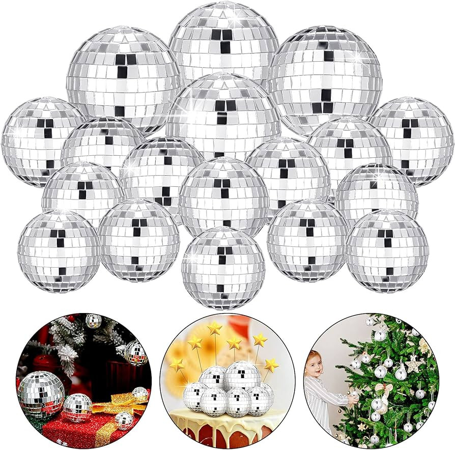 Sumind 35 Pcs Hanging Mirror Disco Balls Ornaments Silver Mini Disco Ball Decorations Reflective ... | Amazon (US)