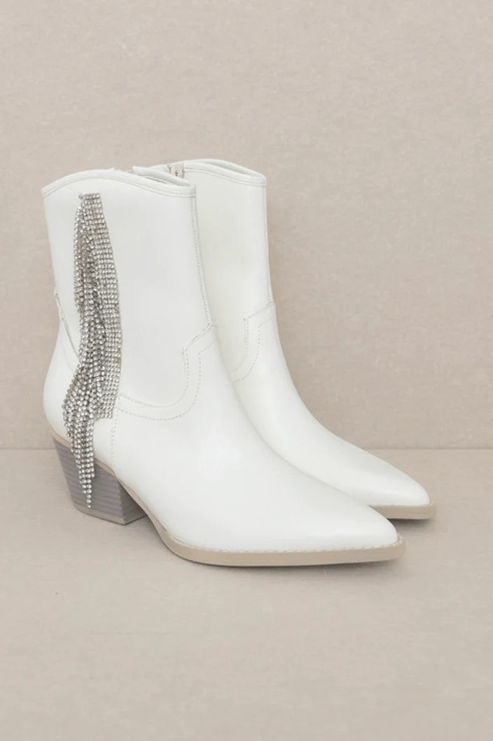 Rhinestone Cowgirl Booties - White | Hazel and Olive