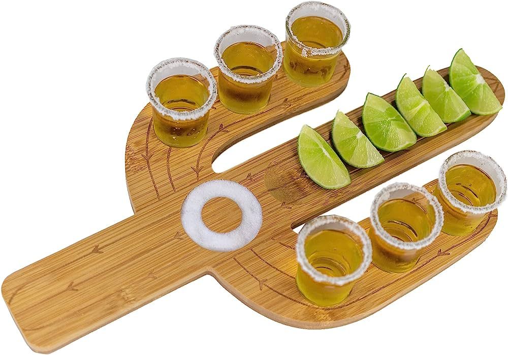 Cactus Tequila Tray & Shot Glasses Set - Tequila Gifts & Mexican Gifts - Bamboo Shot Glass Holder... | Amazon (US)