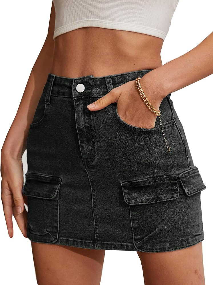 Low Waist Denim Skirts for Women's Pocket Design Mini y2k Cargo Skirt Jean Skirt for Women Daily ... | Amazon (US)