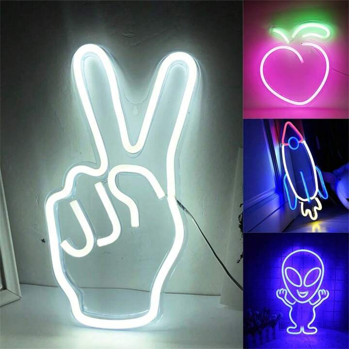 1 Pcs Game Button,Peach,Roket,Yeah ,Alien LED Neon Light Sign With Back Panel USB Neon Sign Light... | SHEIN