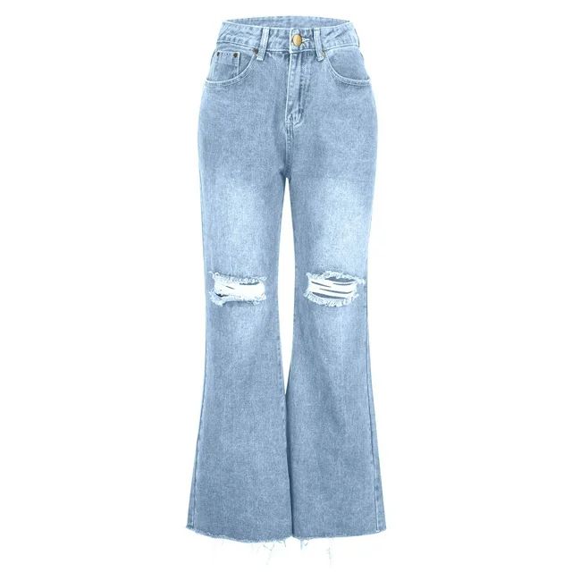 Odeerbi Jeans for Women 2024 Wide Leg Pants Spring Autumn Denim Ripped Shrink Dark Gray | Walmart (US)