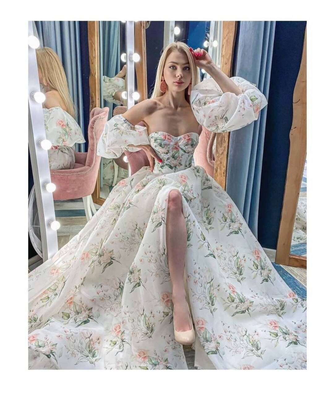 Bustier corset floral prom dress,Organza floral ball gown,Print floral evening dress with slit an... | Etsy (US)