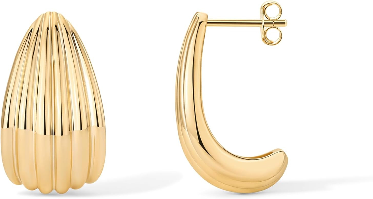 PAVOI 14K Gold Plated Chunky Vintage Earrings for Women - Trendy Textured Ribbed Knot Geometric T... | Amazon (US)