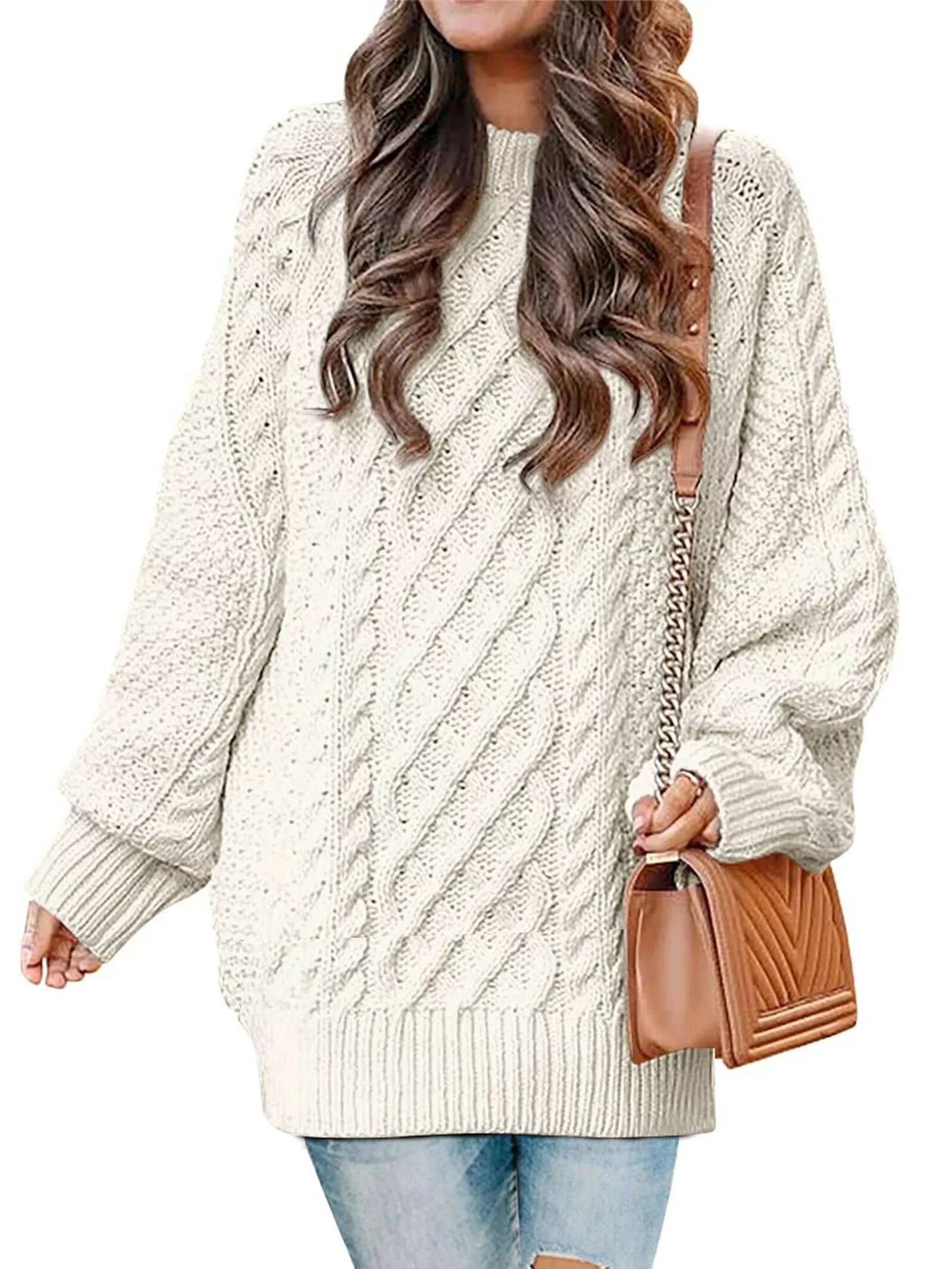 MOSHU Oversized Sweaters for Women Cable Knit Chunky Pullover Sweater | Walmart (US)