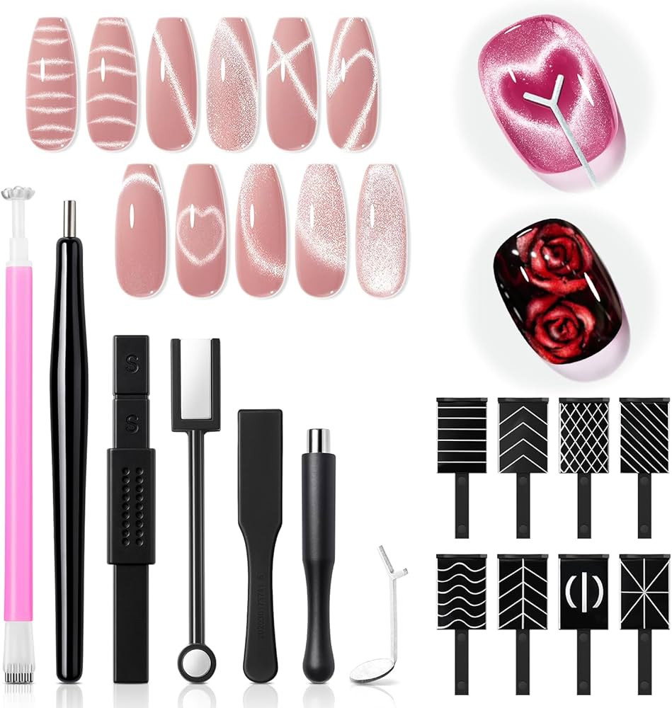 modelones Cat Eye Magnetic for Nails,15PCS Cateye Rose Gel Nail Polish Magnet Tools Powerful Set ... | Amazon (US)