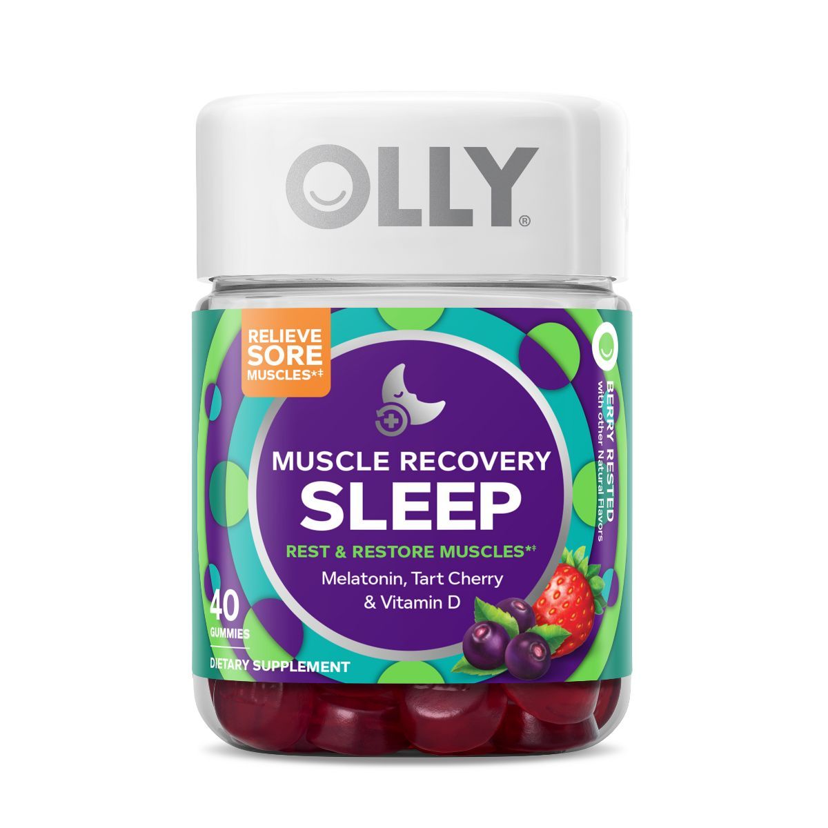 OLLY Muscle Recovery Sleep Gummies with Melatonin, Tart Cherry & Vitamin D - Berry - 40ct | Target