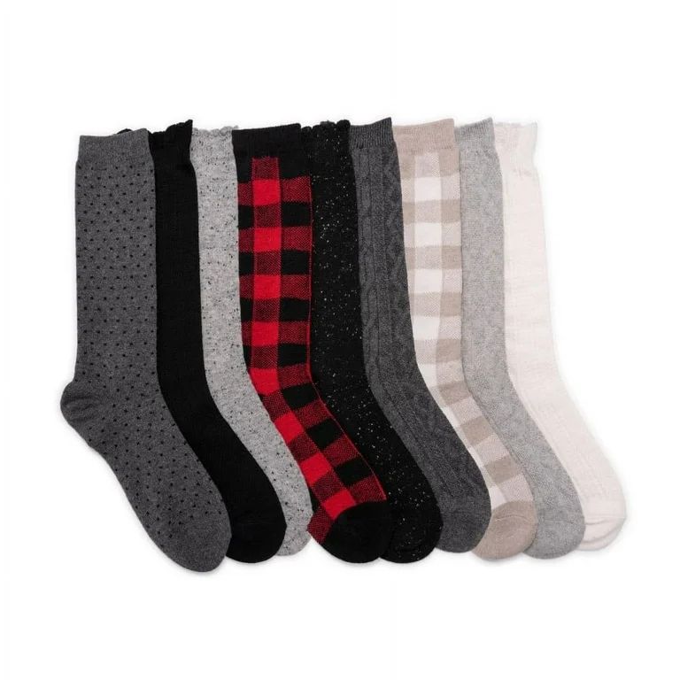 MUK LUKS Women's 9 Pair Pack 11" Boot Socks, Rich Black Multi, OS | Walmart (US)