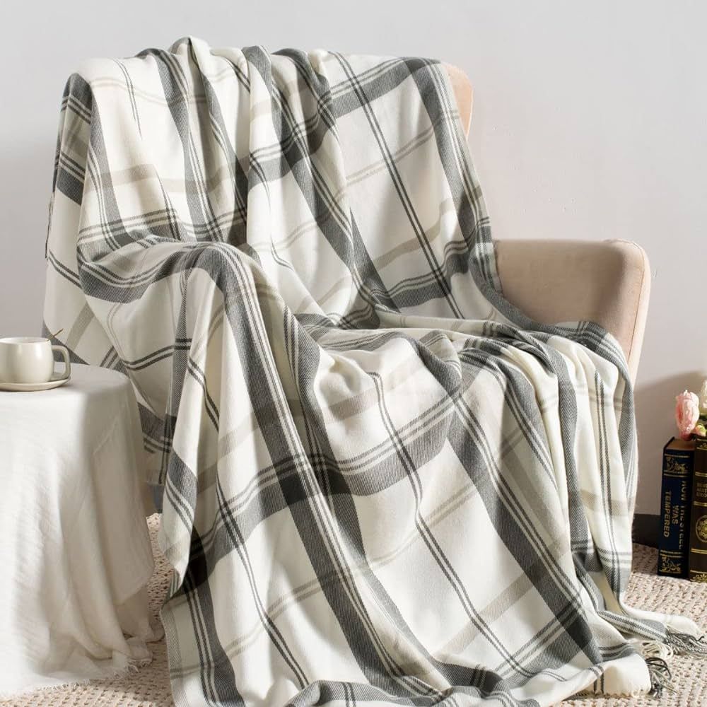 GINAMUSE Grey and White Plaid Throw Blanket for Couch,60"X80" Super Soft Cozy Warm Home Decorativ... | Amazon (US)
