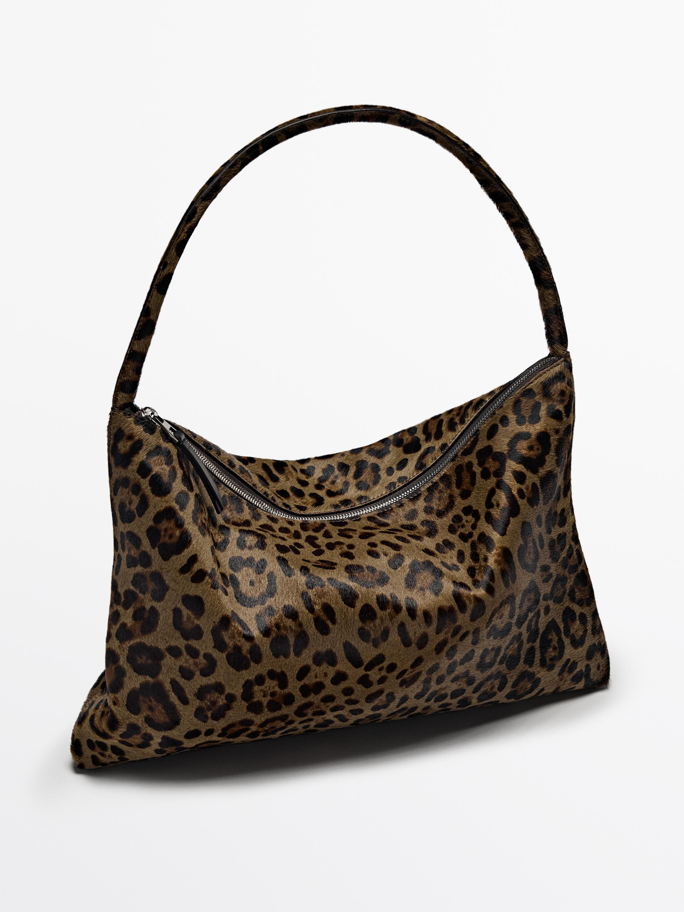Animal print leather shoulder bag | Massimo Dutti US