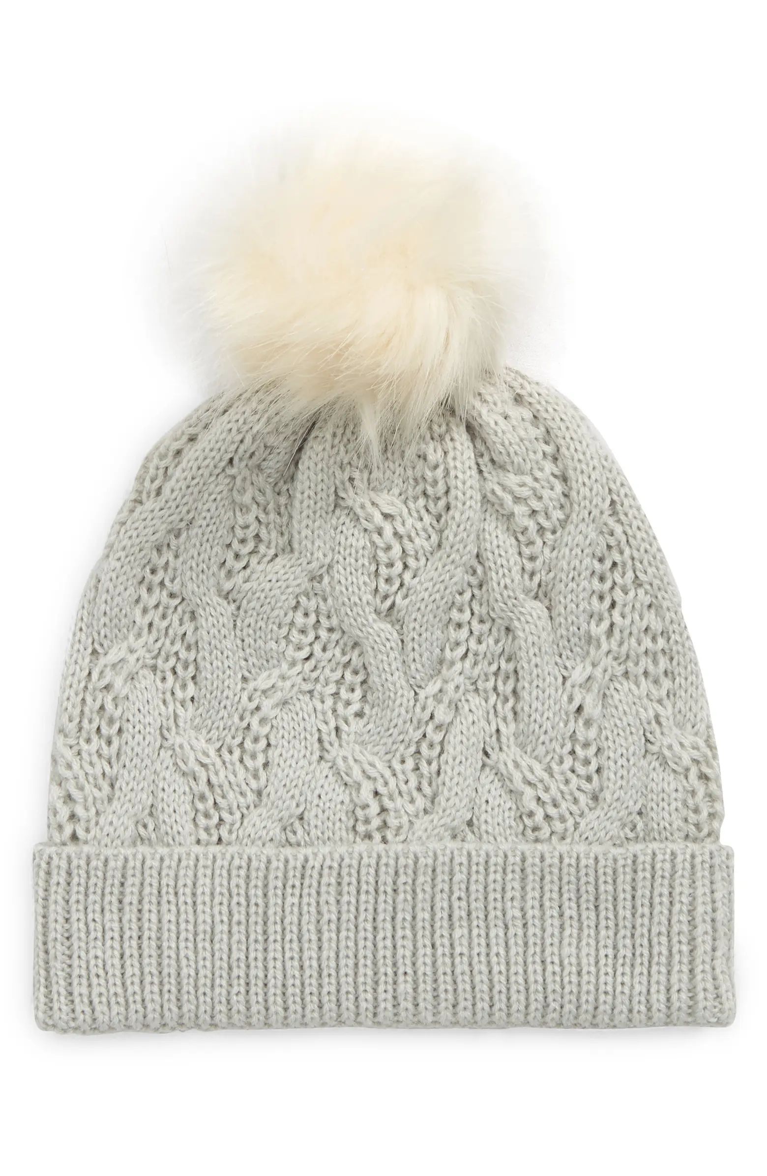 Nordstrom Kids' Cable Beanie with Faux Fur Pom | Nordstrom | Nordstrom