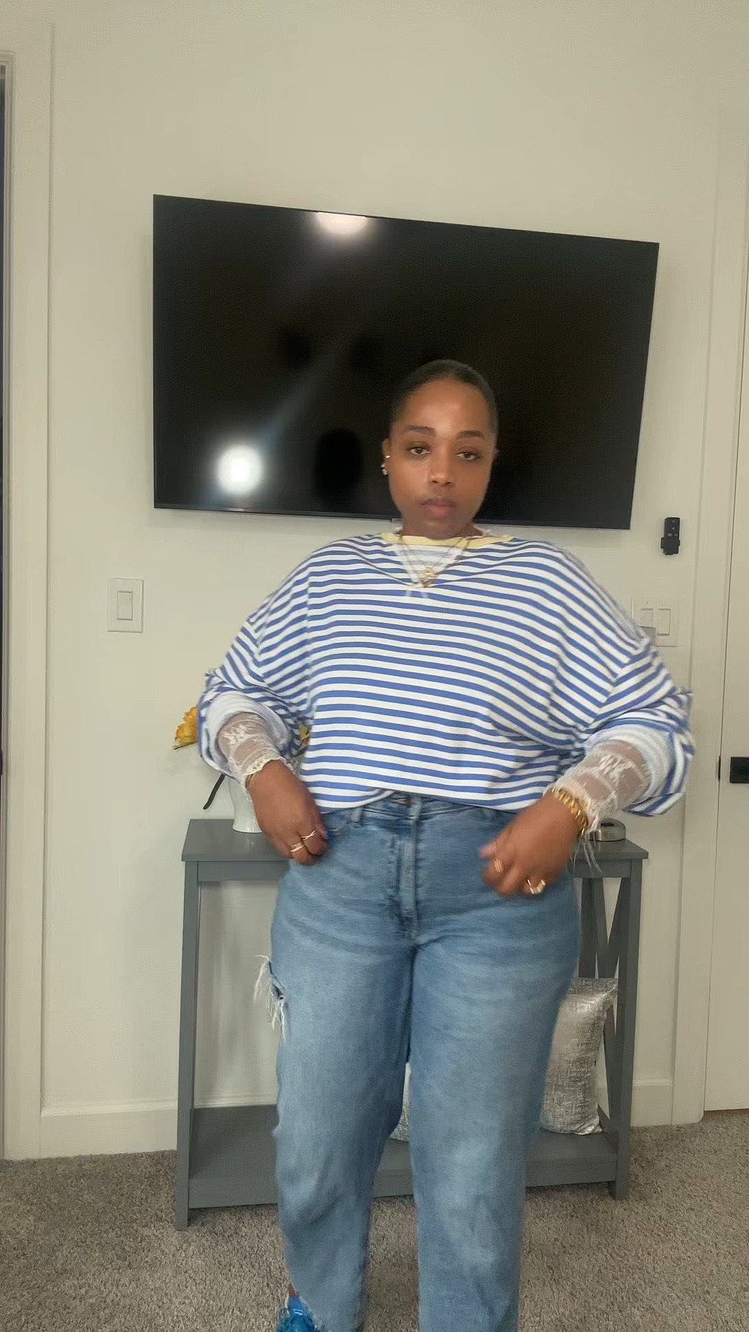 Jeans-  tts 8 
Top-  small 
Lace top-  medium 
Sneakers -  size down 1 

Basic outfit - simple outfit - ootd - jeans - sneakers - top - lace top - winter fashion - oversized top - jeans - 

#LTKStyleTip #LTKShoeCrush #LTKFindsUnder50