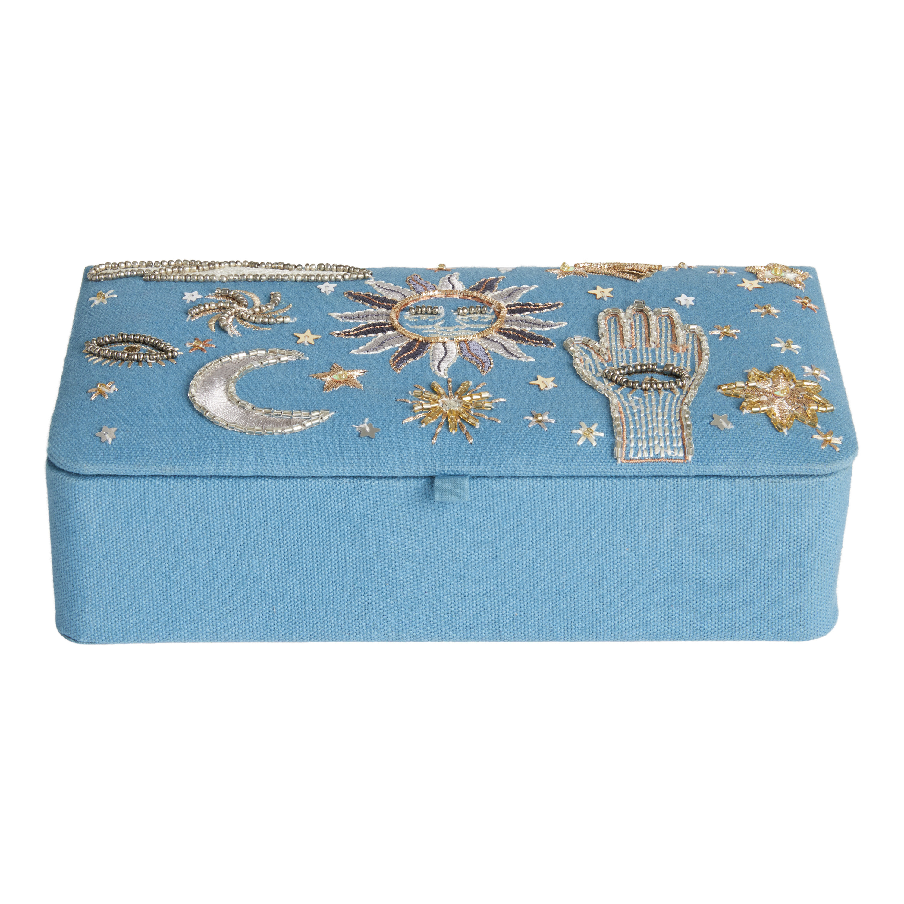 Blue Velvet Celestial Sun Beaded Trinket Box | World Market
